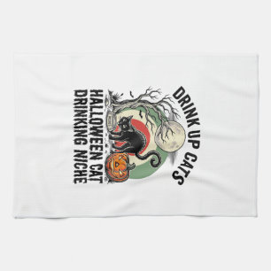 Linge De Cuisine Chat d'Halloween buvant un T-shirt de fête de la L