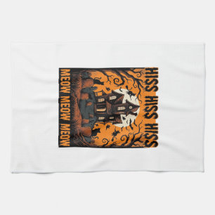 Linge De Cuisine Chat d'Halloween Miaou Maison de Sorcière Vintage