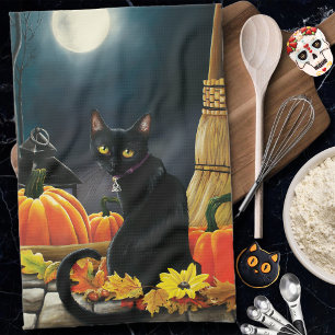 Linge De Cuisine Chat d'Halloween noir