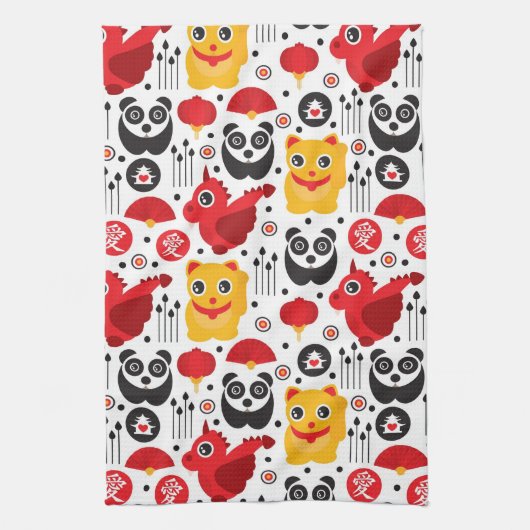 Linge De Cuisine Chat, dragon, et panda chanceux de la Chine (Vertical)