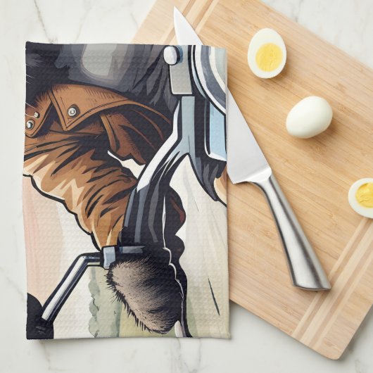 Linge De Cuisine Chat en moto (Quart Plié)