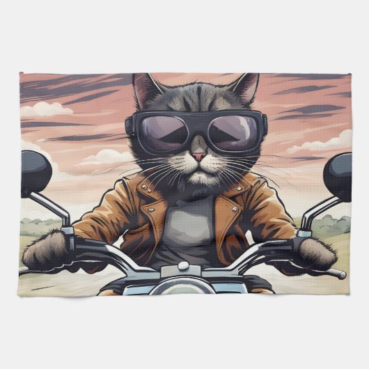 Linge De Cuisine Chat en moto (Horizontal)