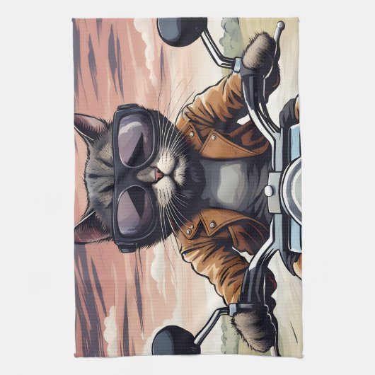 Linge De Cuisine Chat en moto (Vertical)