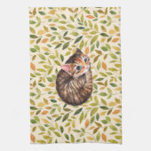 Linge De Cuisine Chat endormi, arrière - plan floral (Vertical)