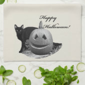 Linge De Cuisine Chat et Citrouille Halloween heureux (Plié)