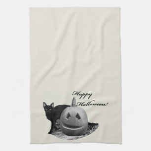 Linge De Cuisine Chat et Citrouille Halloween heureux