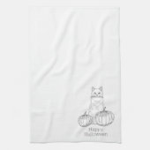 Linge De Cuisine Chat Et Ligne Citrouille Art Simple Minimal Hallow (Vertical)