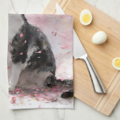 Linge De Cuisine Chat Fleur de Cerisier et Papillons (1) (Quart Plié)