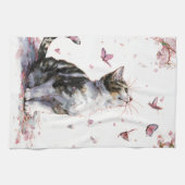 Linge De Cuisine Chat Fleur de Cerisier et Papillons (10) (Horizontal)