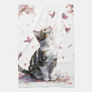 Linge De Cuisine Chat Fleur de Cerisier et Papillons (10)