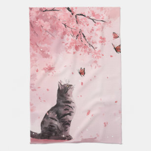Linge De Cuisine Chat Fleur de Cerisier et Papillons (12)