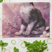 Linge De Cuisine Chat Fleur de Cerisier et Papillons (2) (Plié)