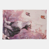 Linge De Cuisine Chat Fleur de Cerisier et Papillons (2) (Horizontal)