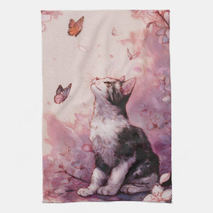 Linge De Cuisine Chat Fleur de Cerisier et Papillons (2)