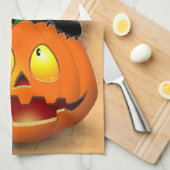 Linge De Cuisine Chat Fun Halloween Caractère mordant un Citrouille (Quart Plié)