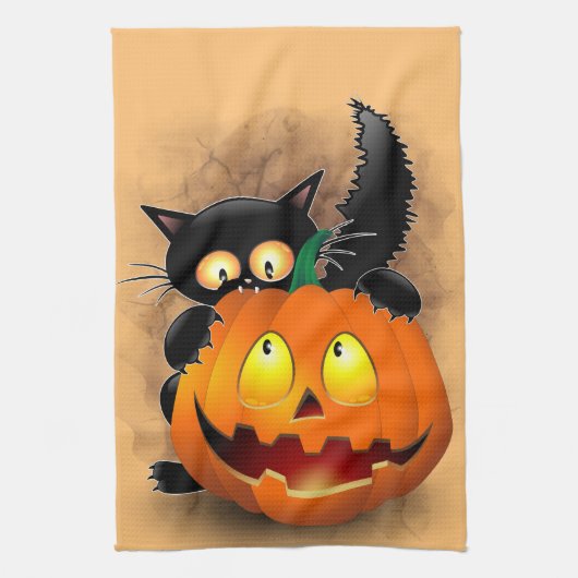 Linge De Cuisine Chat Fun Halloween Caractère mordant un Citrouille (Vertical)