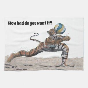 Linge De Cuisine Chat Guerrier Jouer Beach Volleyball Kitchen Servi