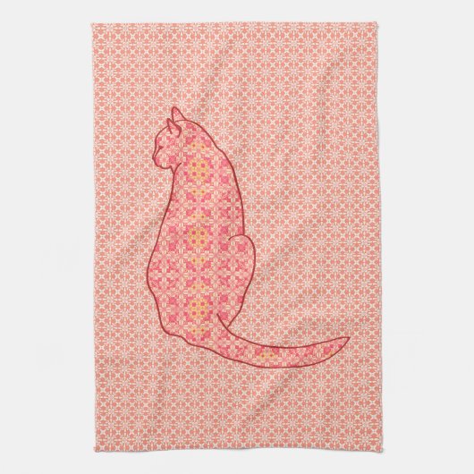 Linge De Cuisine Chat japonais - batik orange de corail (Vertical)