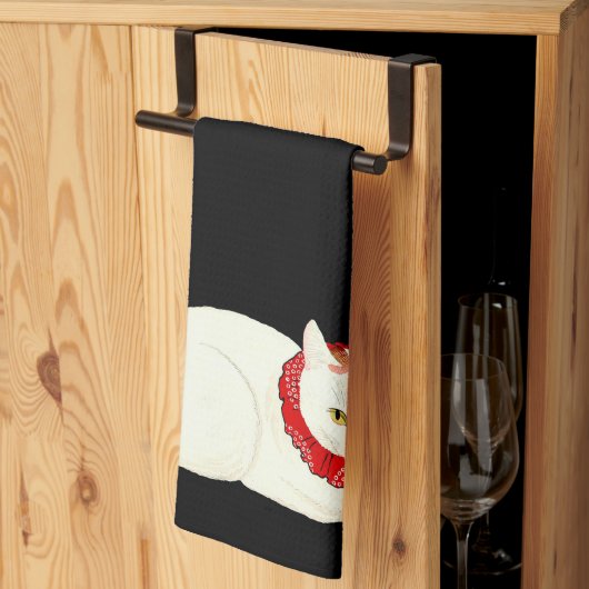 Linge De Cuisine Chat japonais blanc et gingembre (Pliage en tiers)