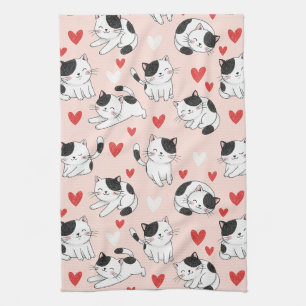 Linge De Cuisine Chat Kawaii & Motif de la Saint-Valentin Cœurs (7)