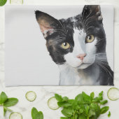 Linge De Cuisine Chat Kitty blanc gris noir (Plié)