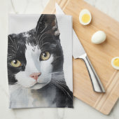 Linge De Cuisine Chat Kitty blanc gris noir (Quart Plié)