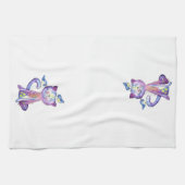 Linge De Cuisine Chat mignon blanc violet avec oiseaux (Horizontal)