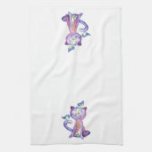 Linge De Cuisine Chat mignon blanc violet avec oiseaux (Vertical)