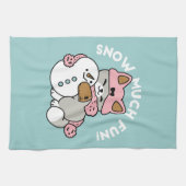 Linge De Cuisine Chat mignon en Engin à neige avec Art Snowman (Horizontal)