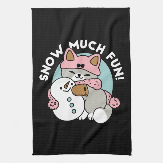 Linge De Cuisine Chat mignon en Engin à neige avec Art Snowman (Vertical)