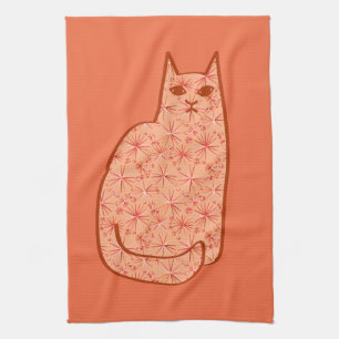 Linge De Cuisine Chat moderne du milieu du siècle, Coral Orange et 