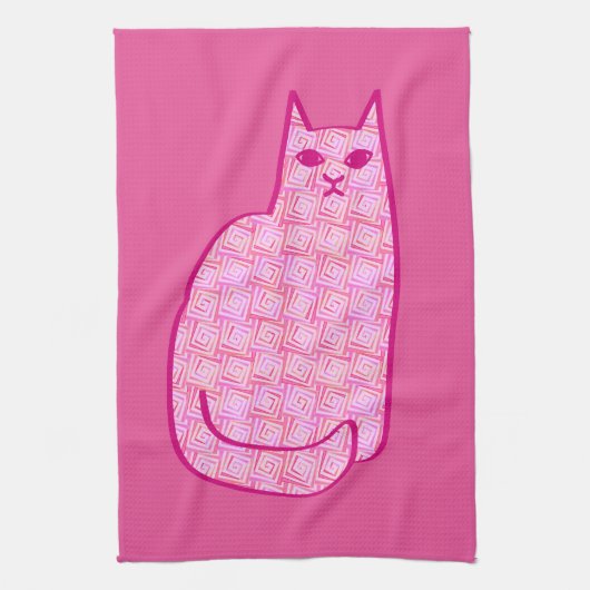 Linge De Cuisine Chat moderne du milieu du siècle, Fuchsia et rose  (Vertical)