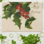 Linge De Cuisine Chat Noël Joyau Holly Kitten Art antique (Plié)