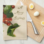 Linge De Cuisine Chat Noël Joyau Holly Kitten Art antique (Quart Plié)