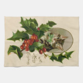 Linge De Cuisine Chat Noël Joyau Holly Kitten Art antique (Horizontal)