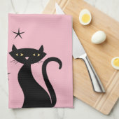 Linge De Cuisine Chat noir 1950, rose (Quart Plié)