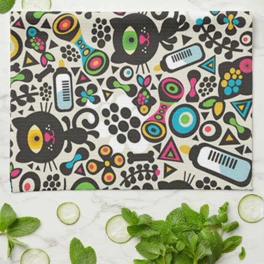 Linge De Cuisine Chat noir à un oeil (Plié)