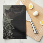 Linge De Cuisine Chat noir dans un arbre devant une Pleine lune (Quart Plié)