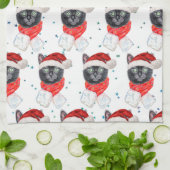 Linge De Cuisine Chat noir de Noël avec écharpe rouge (Plié)