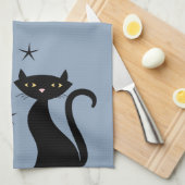 Linge De Cuisine Chat noir de style 1950, bleu (Quart Plié)