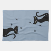 Linge De Cuisine Chat noir de style 1950, bleu (Horizontal)