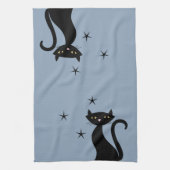Linge De Cuisine Chat noir de style 1950, bleu (Vertical)