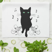Linge De Cuisine Chat noir entouré de notes de musique murmurantes (Plié)