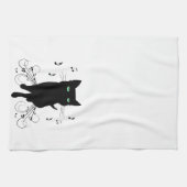 Linge De Cuisine Chat noir entouré de notes de musique murmurantes (Horizontal)