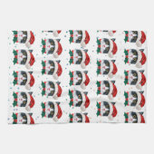 Linge De Cuisine Chat noir et blanc mignon avec chapeau de Noël (Horizontal)