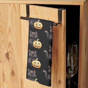Linge De Cuisine Chat noir et motif de citrouille d'Halloween
