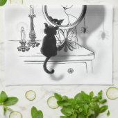 Linge De Cuisine Chat noir gothique Miroir brisé Halloween (Plié)