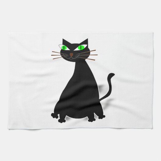 Linge De Cuisine Chat noir gras aux yeux verts (Horizontal)