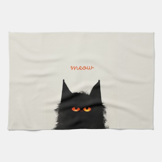 Linge De Cuisine Chat noir grumeux (Horizontal)