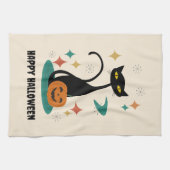 Linge De Cuisine Chat noir Halloween du milieu du siècle (Horizontal)